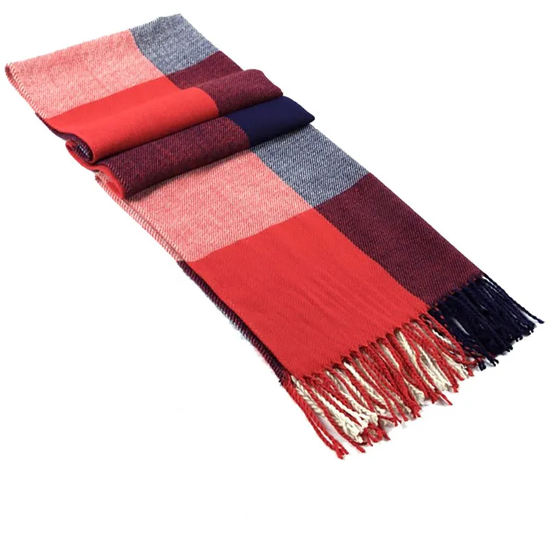 Women Winter Warm Plaid Tassel Long Scarf 200x60cm