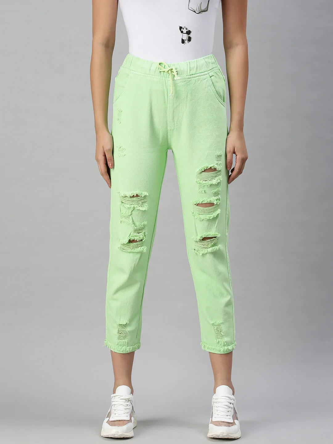 Women's Denim Jogger Lime Green Jeans