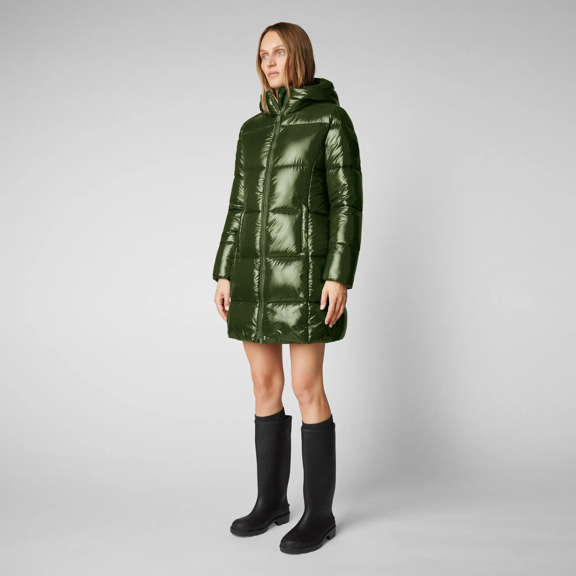 Women's Ines Hooded Puffer Coat in Pine Green