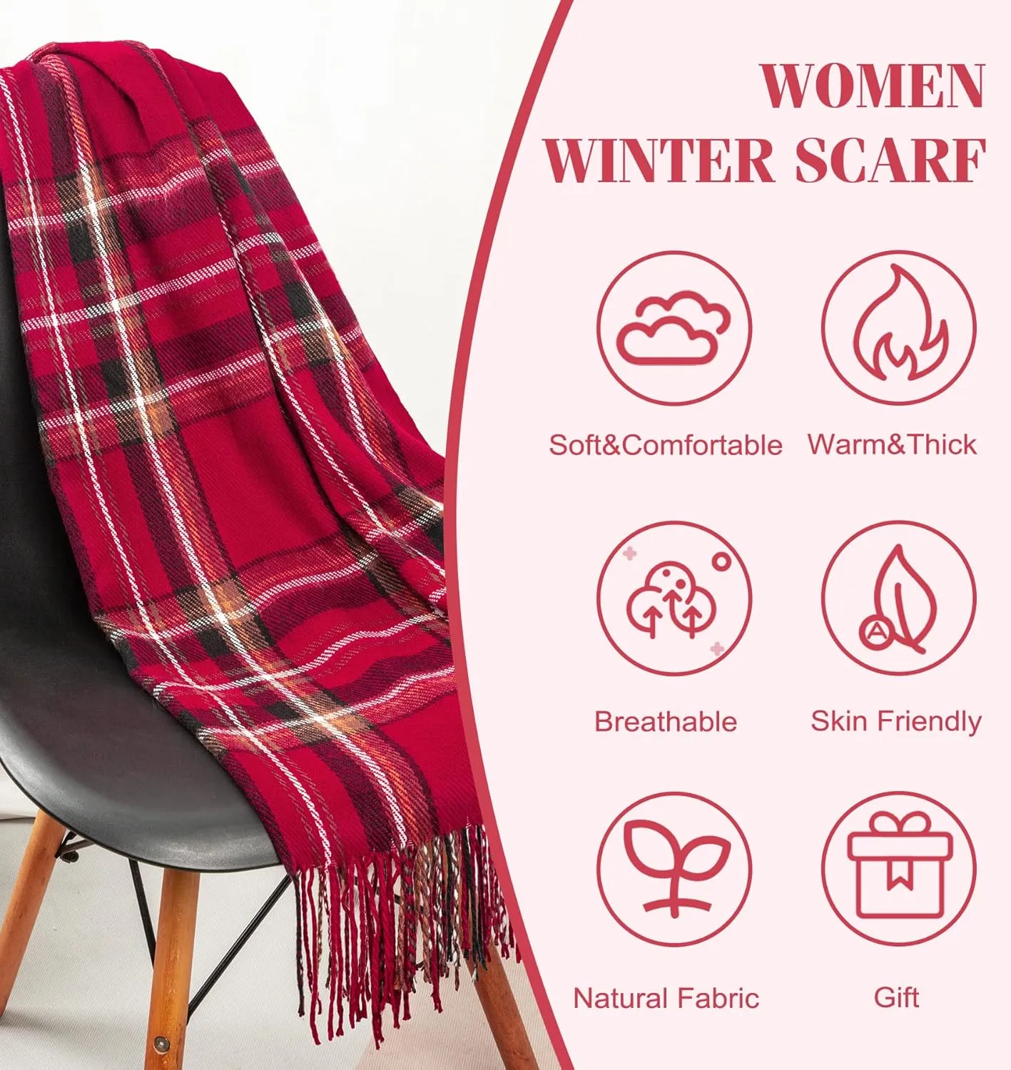 Women's Long Plaid Blanket Chunky Oversized Winter Fall Warm Scarf