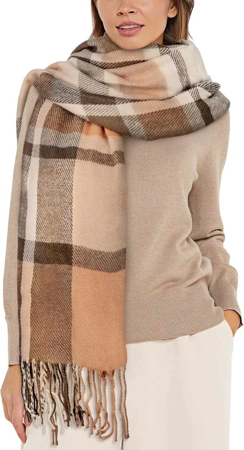 Women's Long Plaid Blanket Chunky Oversized Winter Fall Warm Scarf