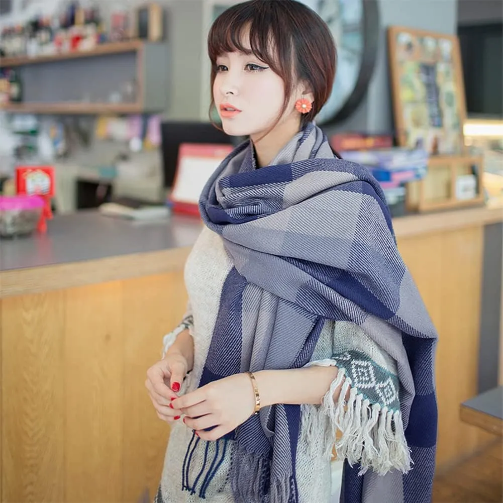 Women's Long Plaid Blanket Chunky Oversized Winter Fall Warm Scarf