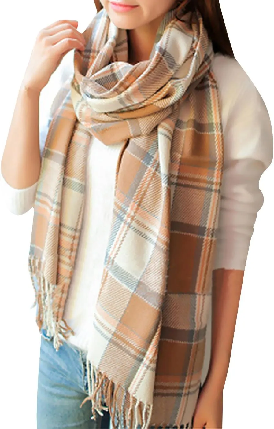 Women's Long Plaid Blanket Chunky Oversized Winter Fall Warm Scarf