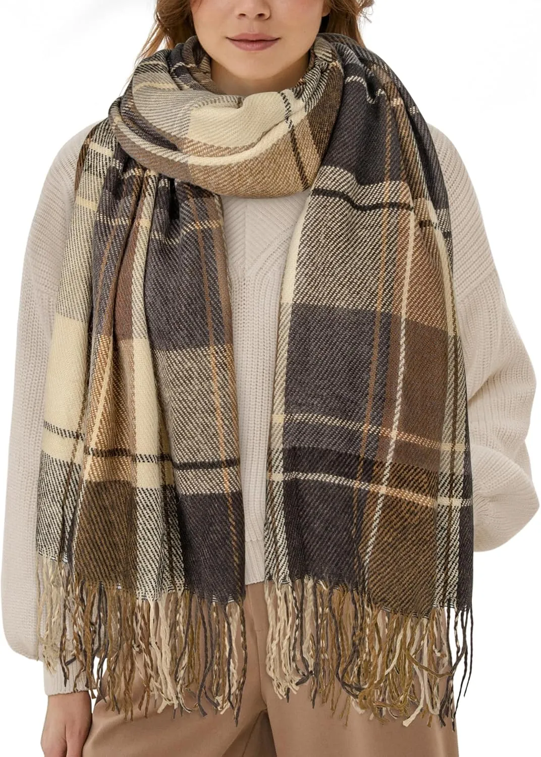 Women's Long Plaid Blanket Chunky Oversized Winter Fall Warm Scarf