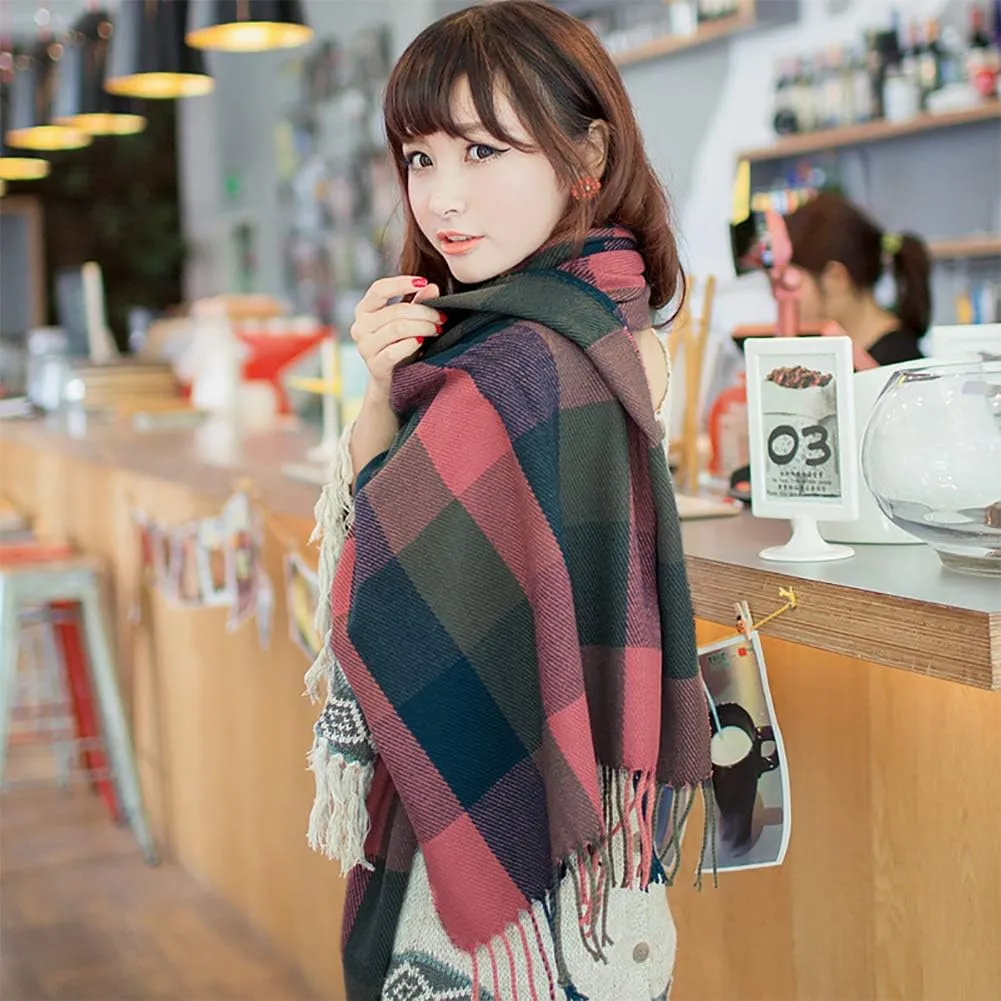 Women's Long Plaid Blanket Chunky Oversized Winter Fall Warm Scarf