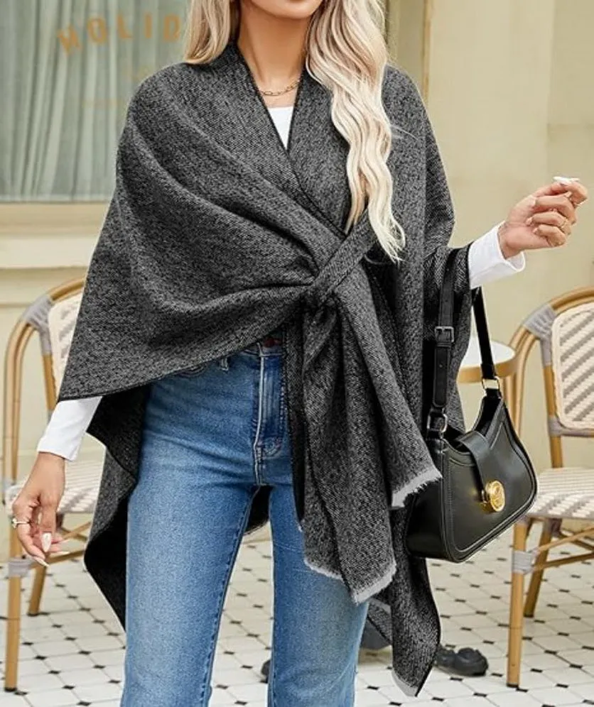 Women's Shawl Wrap Open Front Poncho Cape Cross Cardigan Poncho