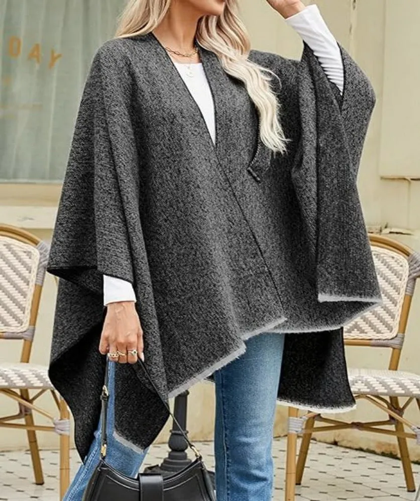 Women's Shawl Wrap Open Front Poncho Cape Cross Cardigan Poncho