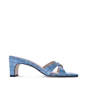 Yumi Sky Blue Croco Embossed Leather Sandals