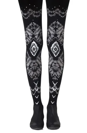 Zohara "The Long And Winding Road" Black Print Tights